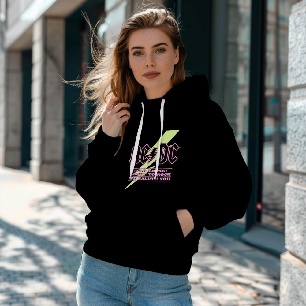 Sweat-shirt à capuche Femme ACDC avec un design de ACDC For those About To Rock vert