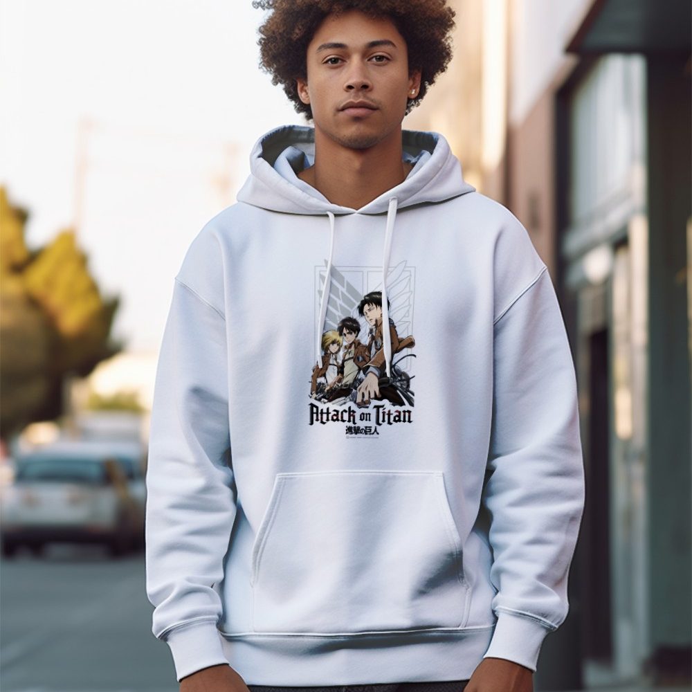 Sweat-shirt à capuche Homme Attack On Titan avec un design de Attack On Titan Group noir