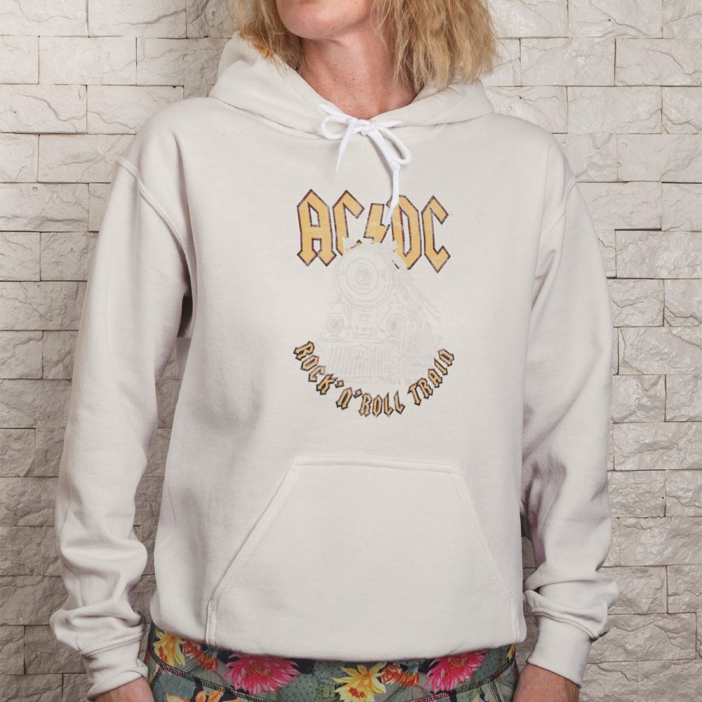 Sweat-shirt à capuche femme ACDC avec un design de ACDC Rock n' Roll Train blanc