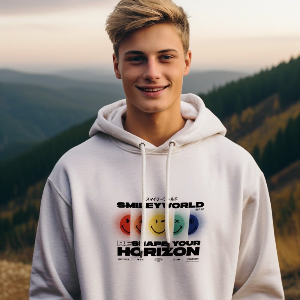 Sweat-shirt à capuche homme Smiley World avec un design de Smiley World Reshape Your Horizon noir