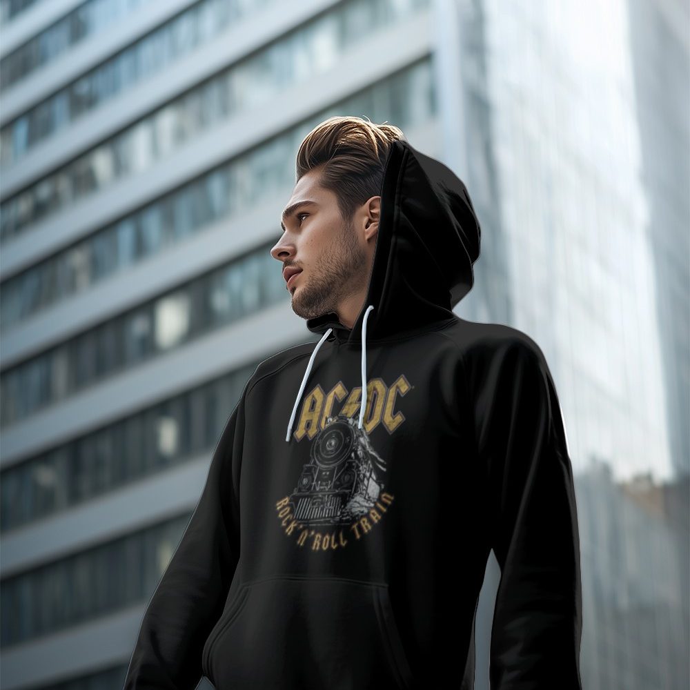 Sweat-shirt à capuche homme ACDC avec un design de ACDC Rock n' Roll Train blanc