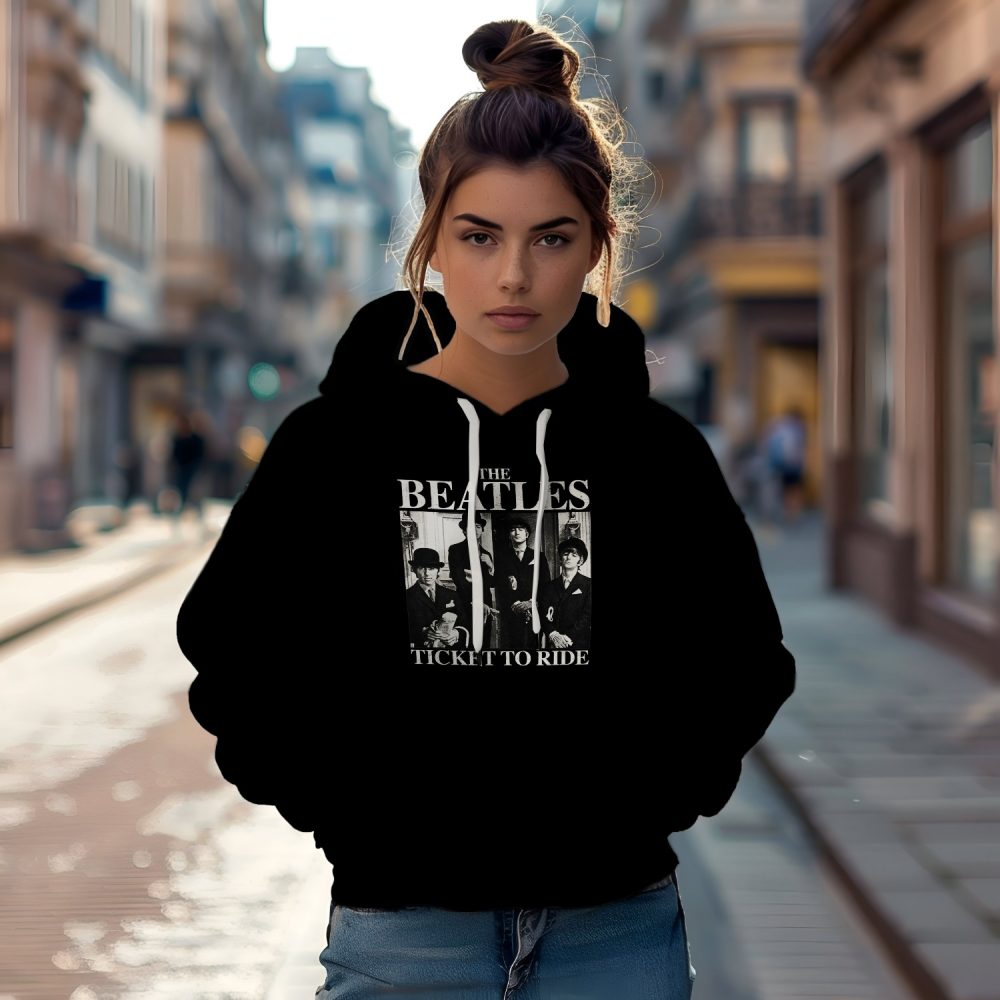 Sweat-shirt à capuche Femme The Beatles  avec un design de The Beatles Ticket To Ride blanc