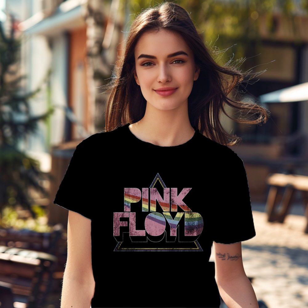 T-shirt femme Pink Floyd avec un design de Pink Floyd Rainbow blanc