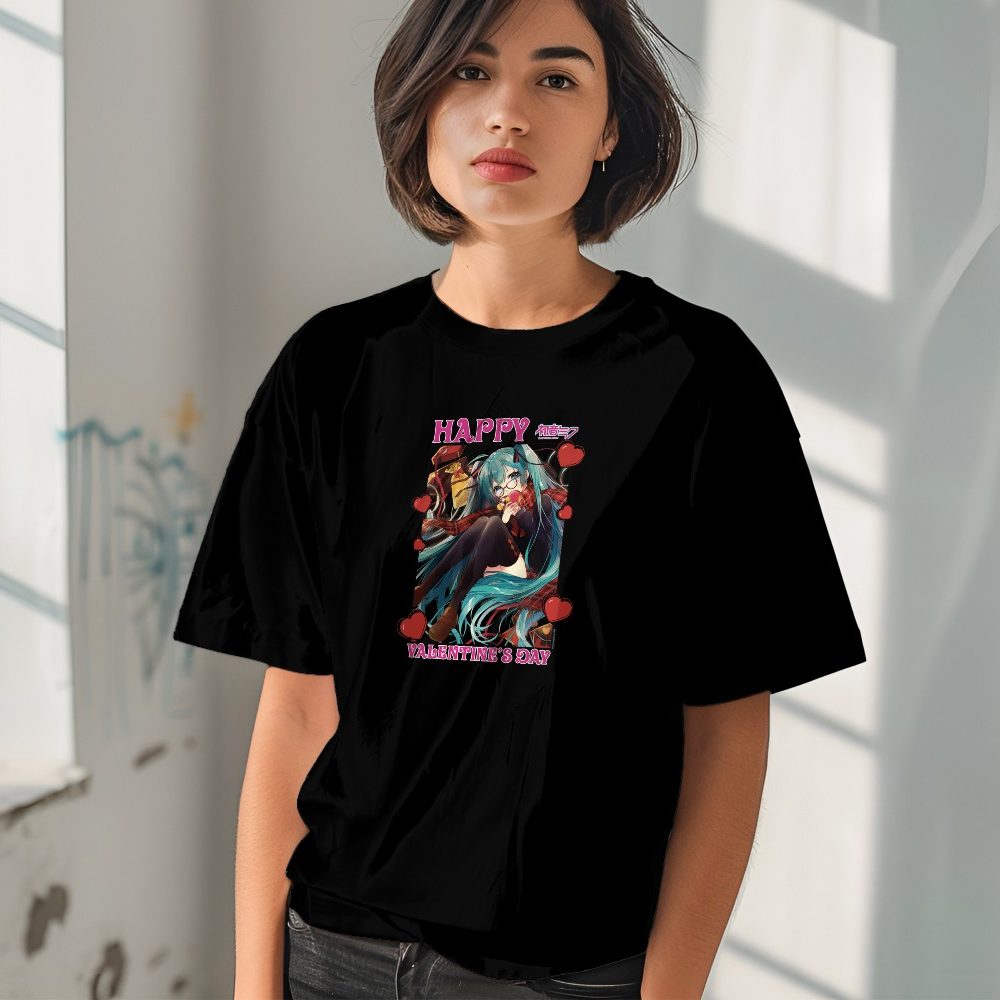 T-shirt oversize coton bio Femme Hatsune Miku avec un design de Hatsune Miku Valentine