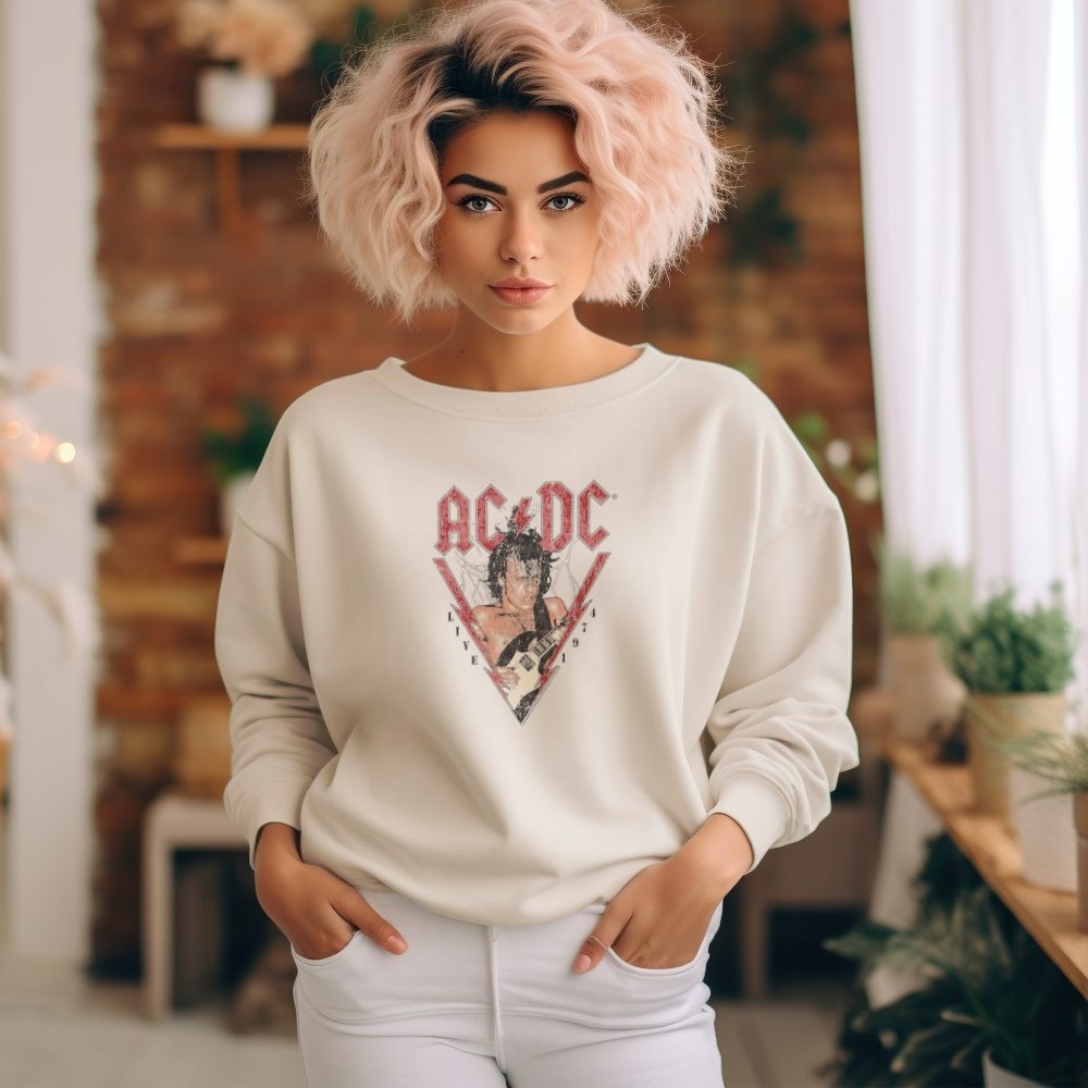 Sweat oversize coton bio Femme ACDC avec un design de ACDC Live 1974