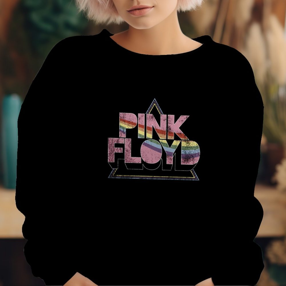 Sweat oversize coton bio Femme Pink Floyd avec un design de Pink Floyd Rainbow blanc