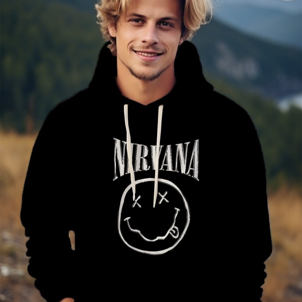 Sweat-shirt à capuche Homme Nirvana avec un design de Nirvana Smiley Artwork blanc