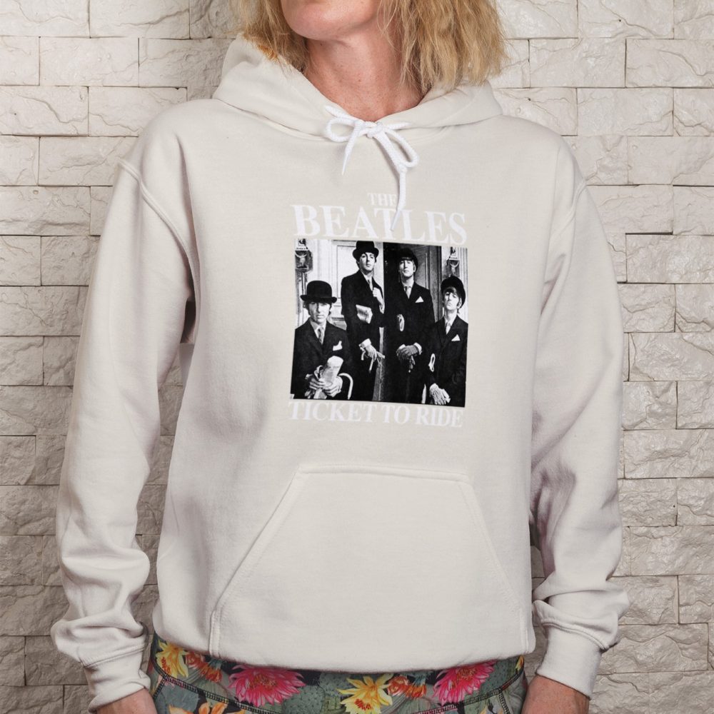 Sweat-shirt à capuche Femme The Beatles avec un design de The Beatles Ticket To Ride blanc