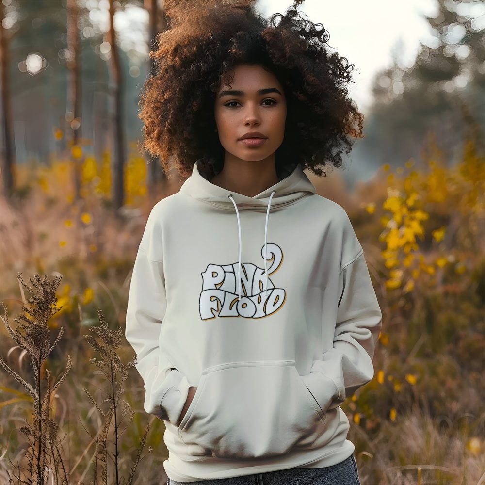 Sweat-shirt à capuche femme Pink Floyd avec un design de Pink Floyd Wavy Used blanc jaune