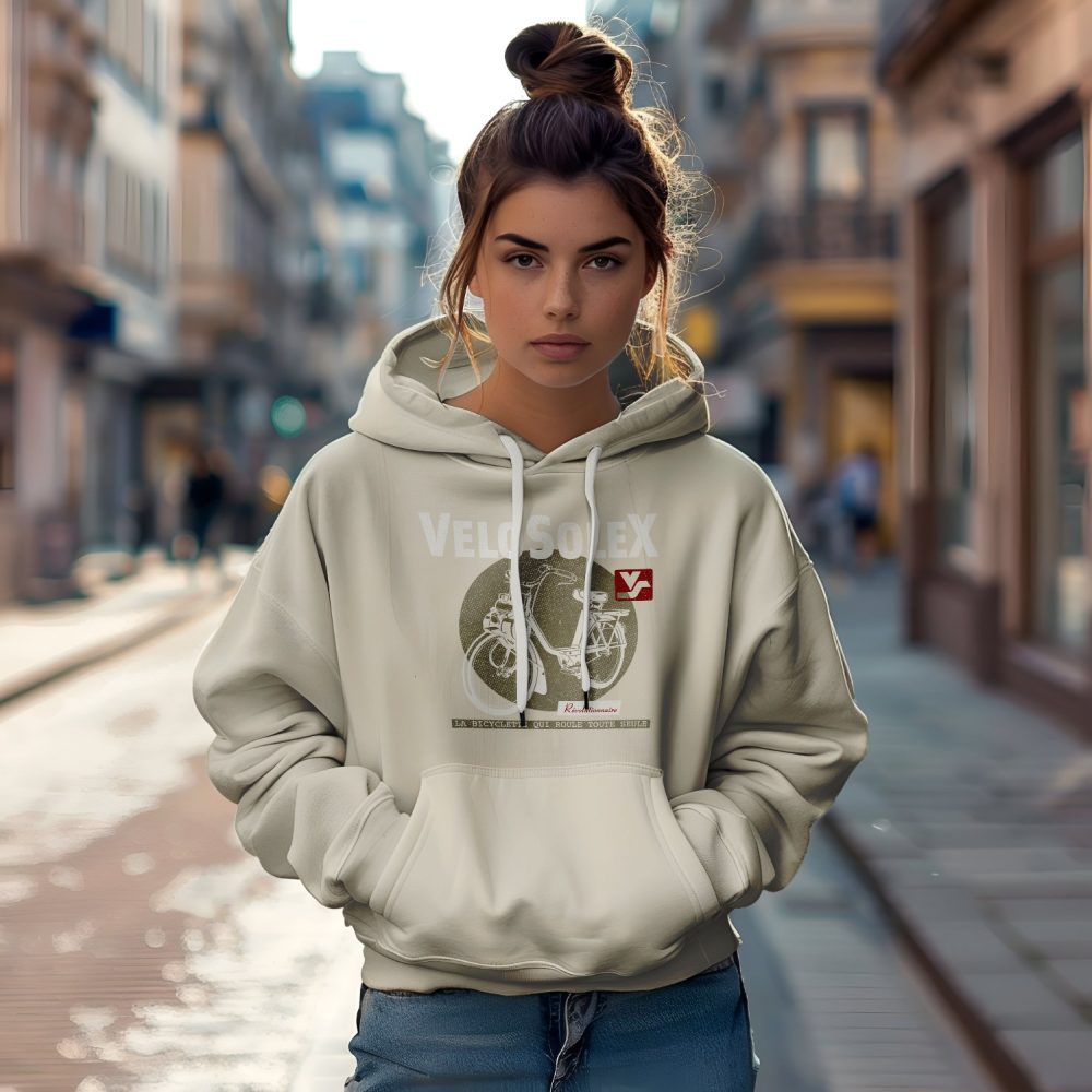 Sweat-shirt à capuche Femme Solex avec un design de Solex Révolutionnaire taupe