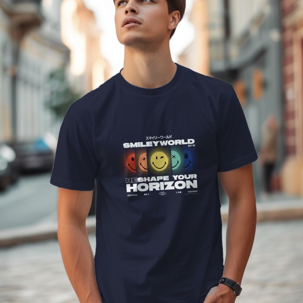 T-shirt homme Smiley World avec un design de Smiley World Reshape Your Horizon blanc
