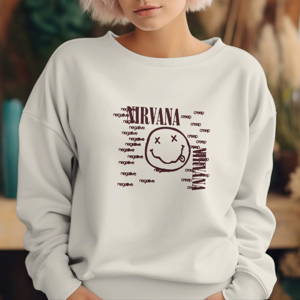 Sweat oversize coton bio Femme Nirvana avec un design de Nirvana Negative Creep bordeaux