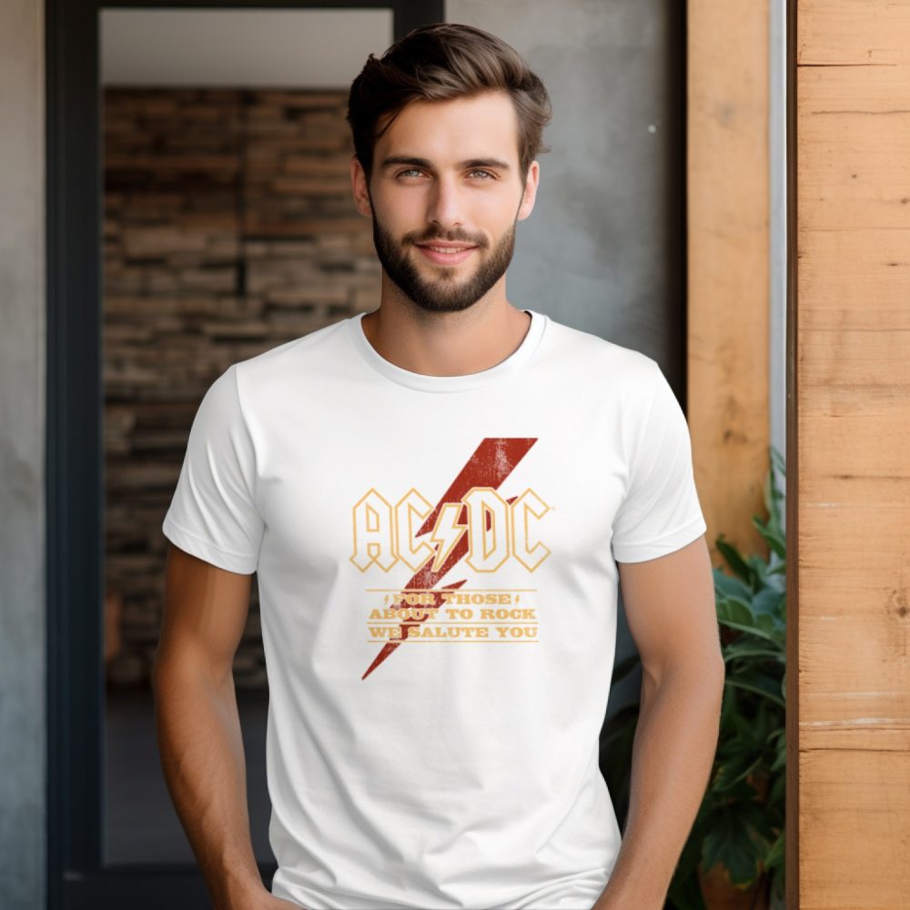 T-shirt homme ACDC avec un design de ACDC For those About To Rock rouge