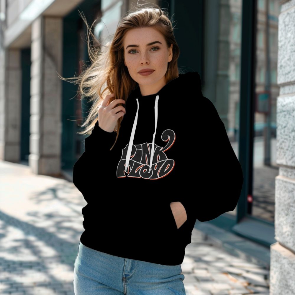 Sweat-shirt à capuche Femme Pink Floyd avec un design de Pink Floyd Wavy Used noir