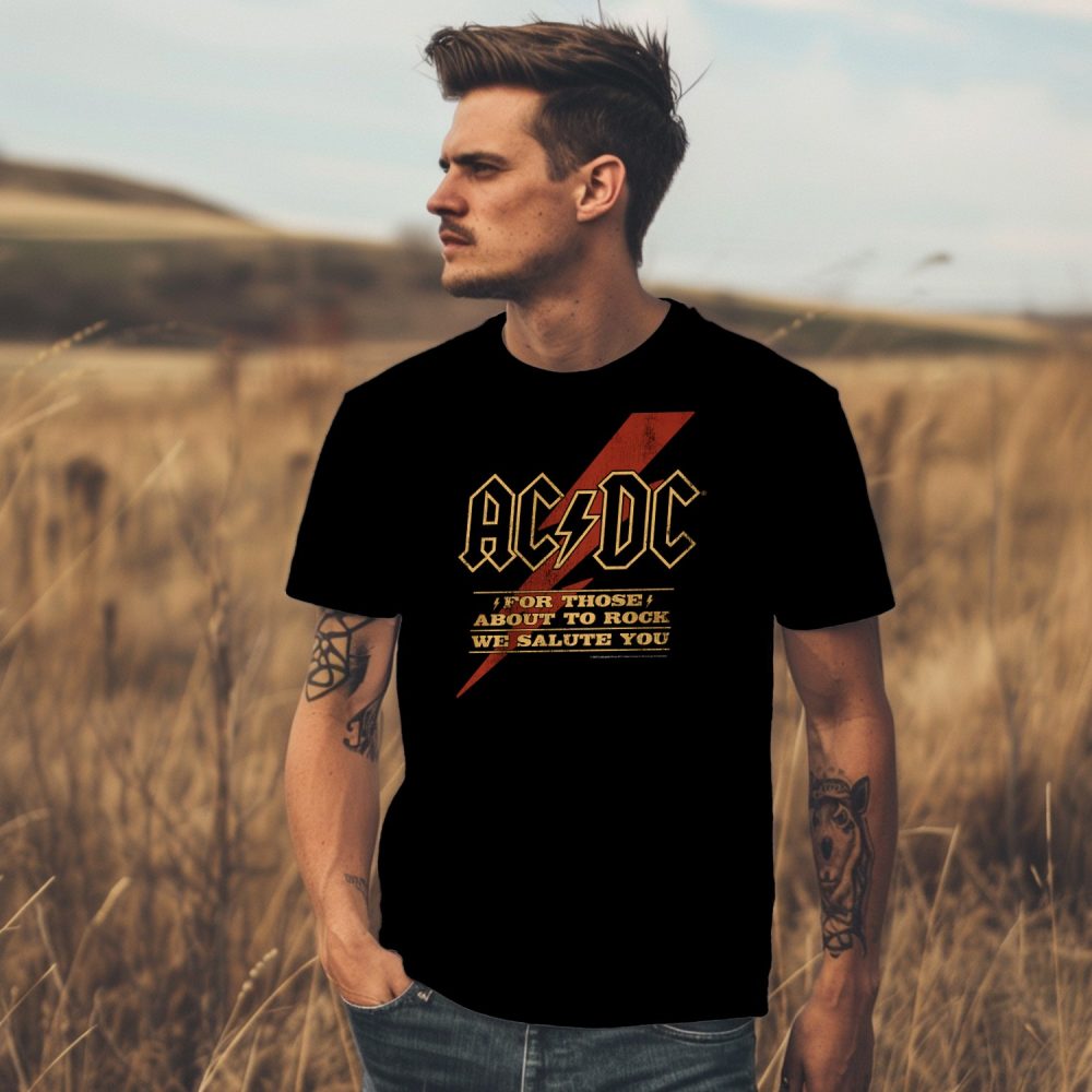 T-shirt Homme ACDC avec un design de ACDC For those About To Rock rouge