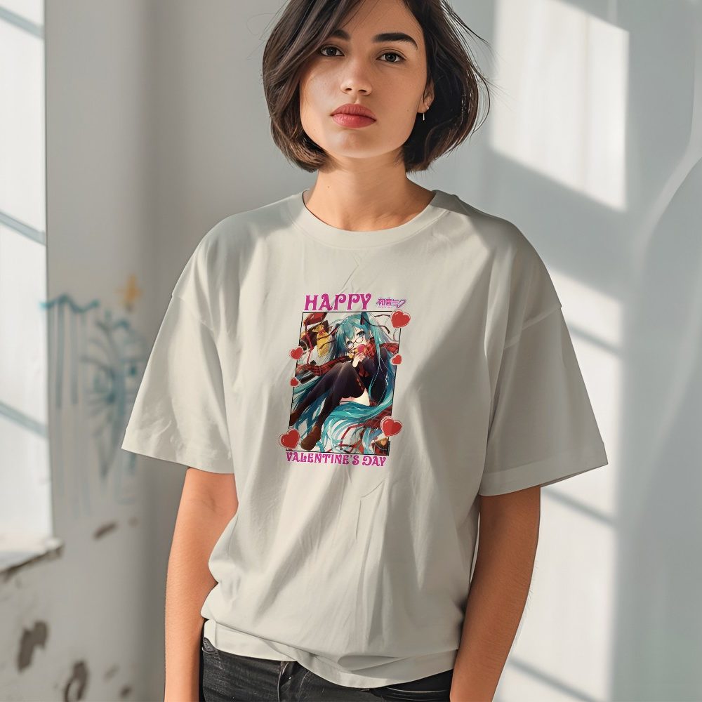 T-shirt bio oversize Femme Hatsune Miku avec un design de Hatsune Miku Valentine