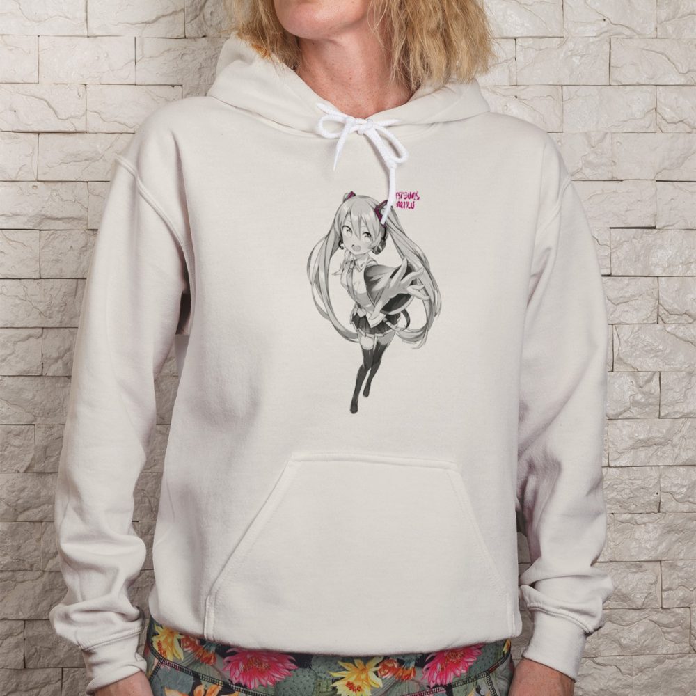 Sweat-shirt à capuche Femme Hatsune Miku avec un design de Hatsune Miku Vedette gris