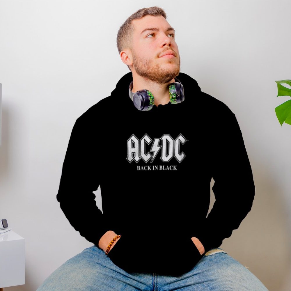 Sweat-shirt à capuche homme ACDC avec un design de ACDC Back in Black blanc