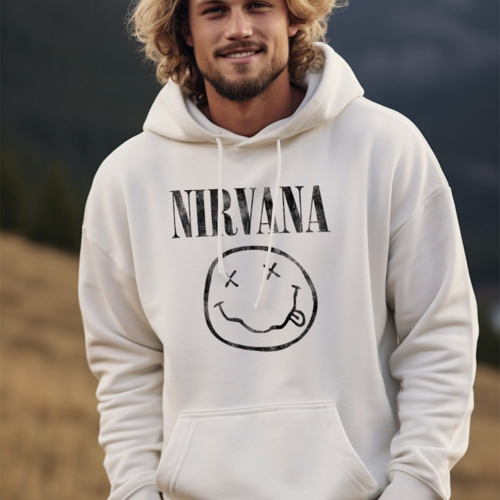 Sweat-shirt à capuche Homme Nirvana avec un design de Nirvana Smiley noir