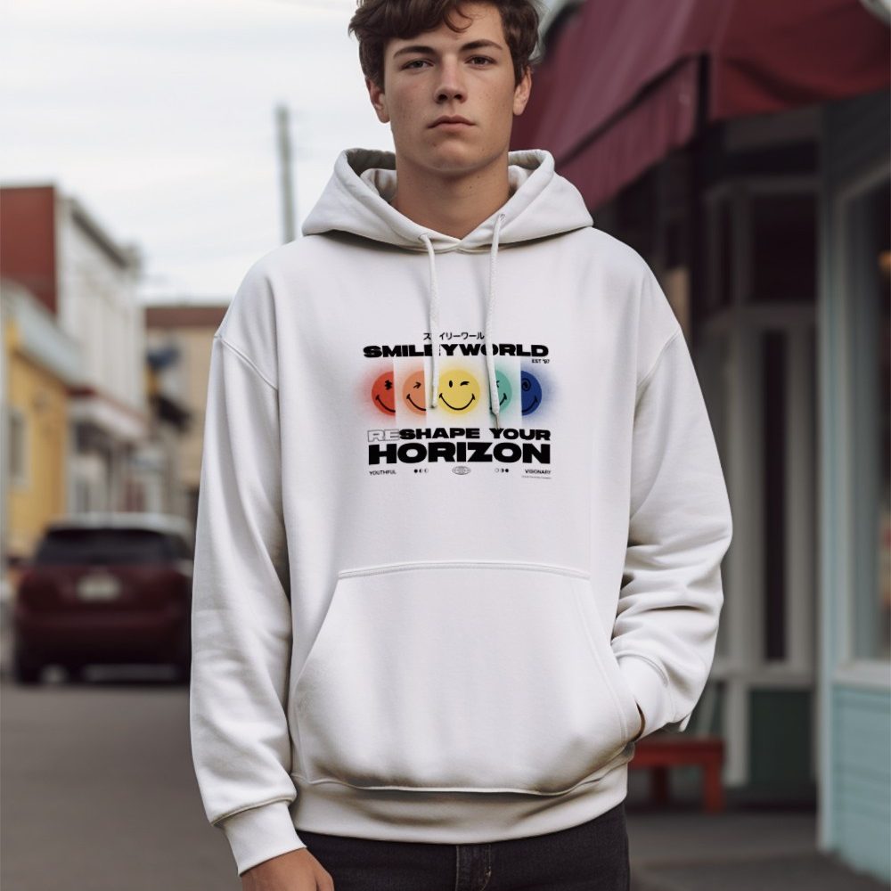 Sweat-shirt à capuche Homme Smiley World avec un design de Smiley World Reshape Your Horizon noir