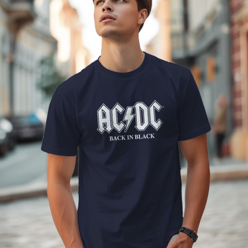 T-shirt homme ACDC avec un design de ACDC Back in Black blanc