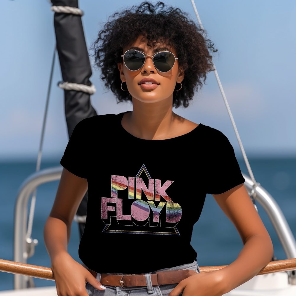 T-shirt Femme Pink Floyd avec un design de Pink Floyd Rainbow blanc
