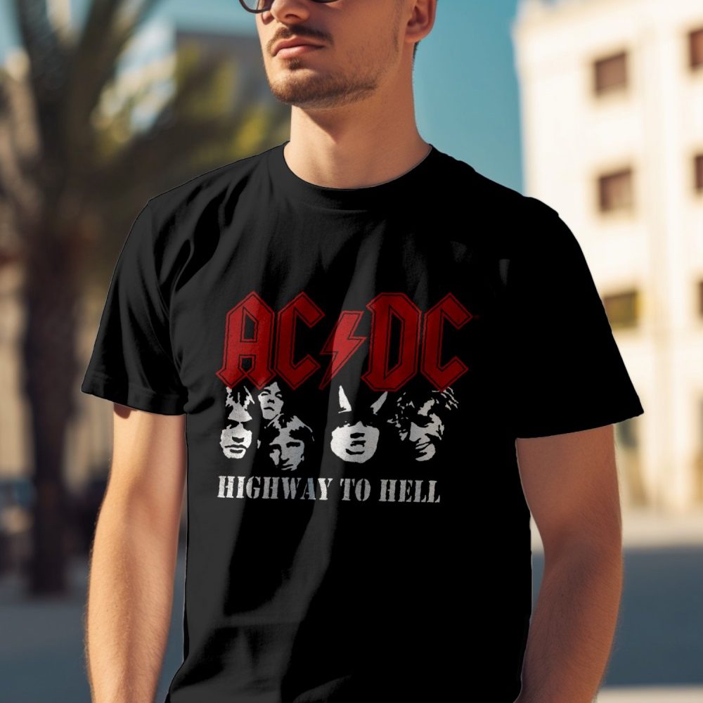 T-shirt  Homme ACDC avec un design de ACDC Highway to Hell blanc