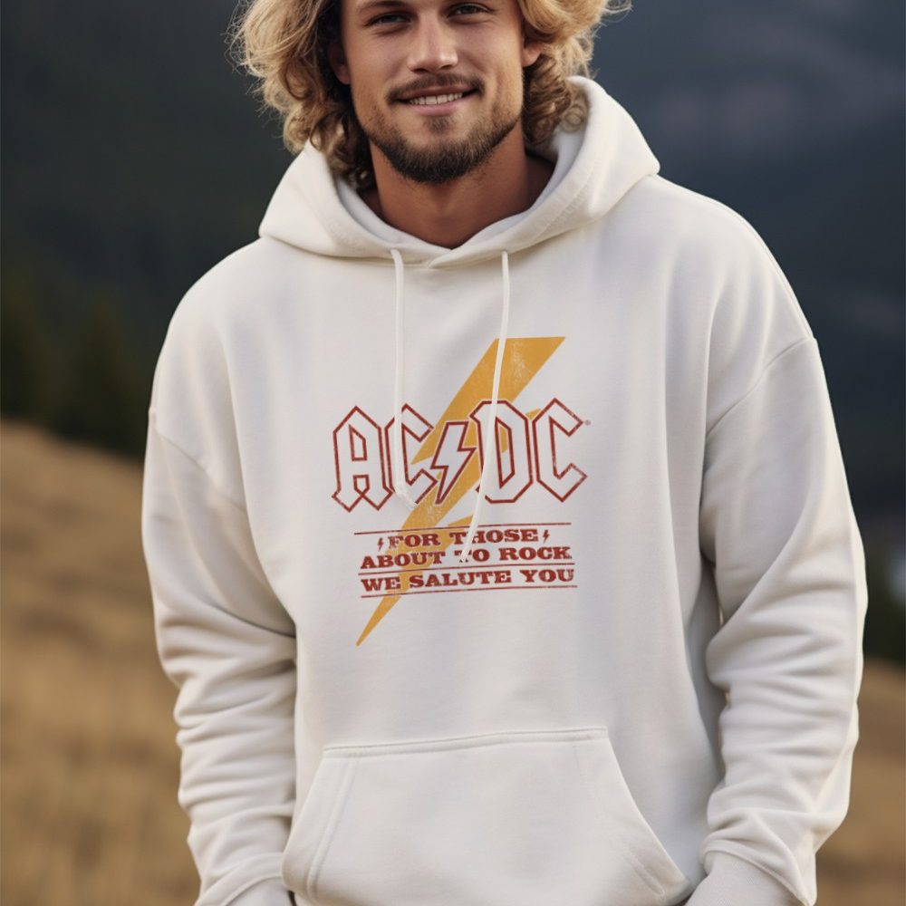 Sweat-shirt à capuche homme ACDC avec un design de ACDC For those About To Rock jaune