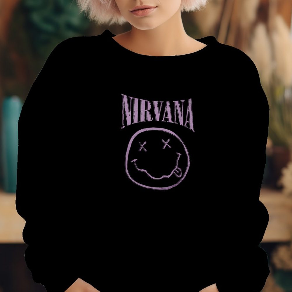 Sweat oversize coton bio Femme Nirvana avec un design de Nirvana Smiley Artwork mauve