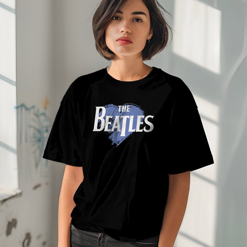 T-shirt oversize coton bio Femme The Beatles avec un design de The Beatles Heart blanc
