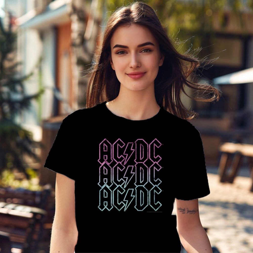 T-shirt Femme ACDC avec un design de ACDC Contour rose bleu