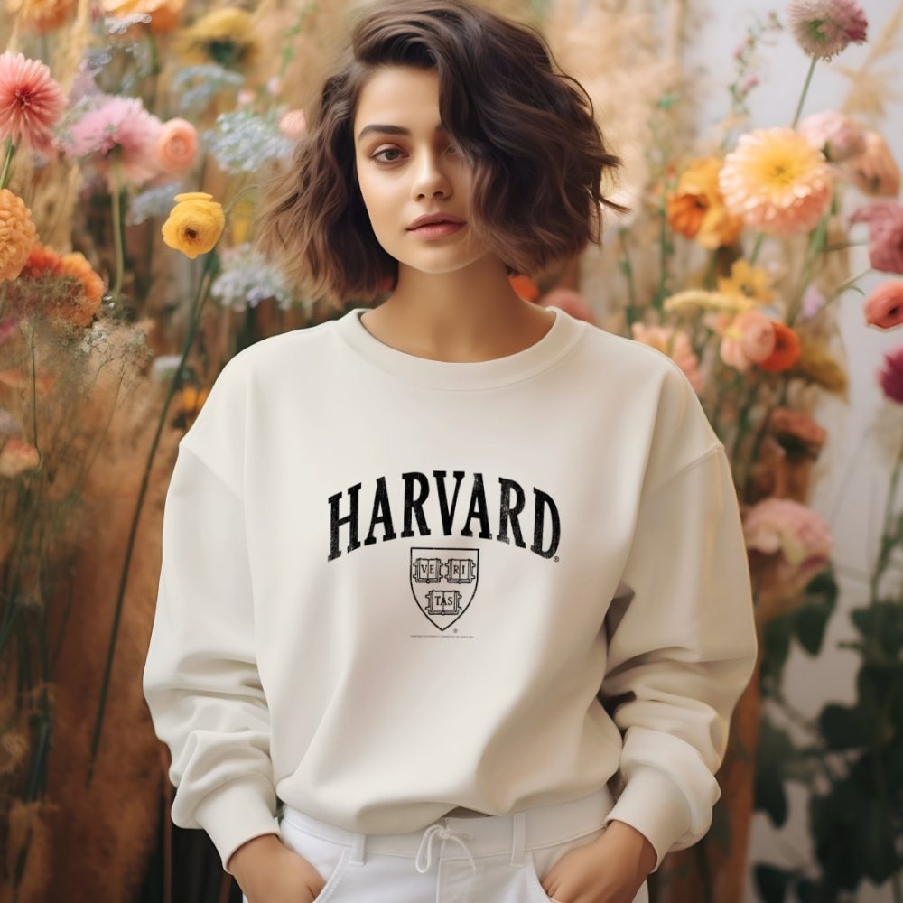 Sweat oversize coton bio Femme Harvard avec un design de Harvard Arc Écusson Used Contour noir