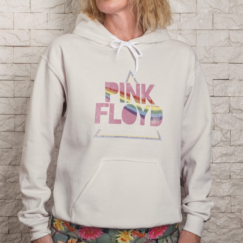 Sweat-shirt à capuche femme Pink Floyd avec un design de Pink Floyd Rainbow blanc