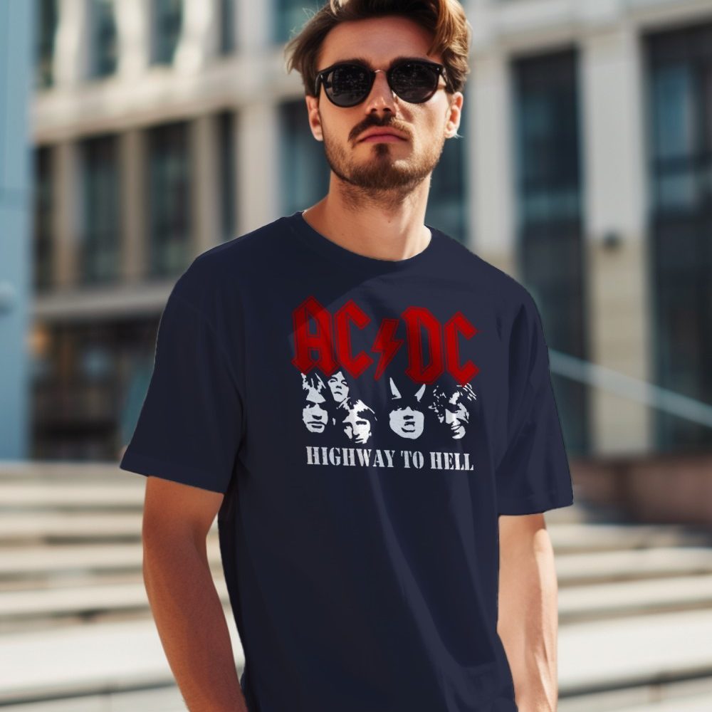 T-shirt homme ACDC avec un design de ACDC Highway to Hell blanc