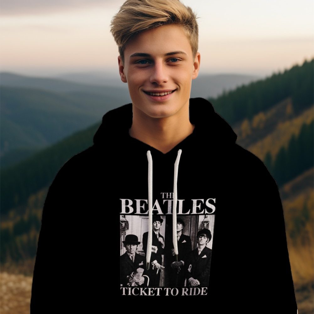 Sweat-shirt à capuche Homme The Beatles avec un design de The Beatles Ticket To Ride blanc