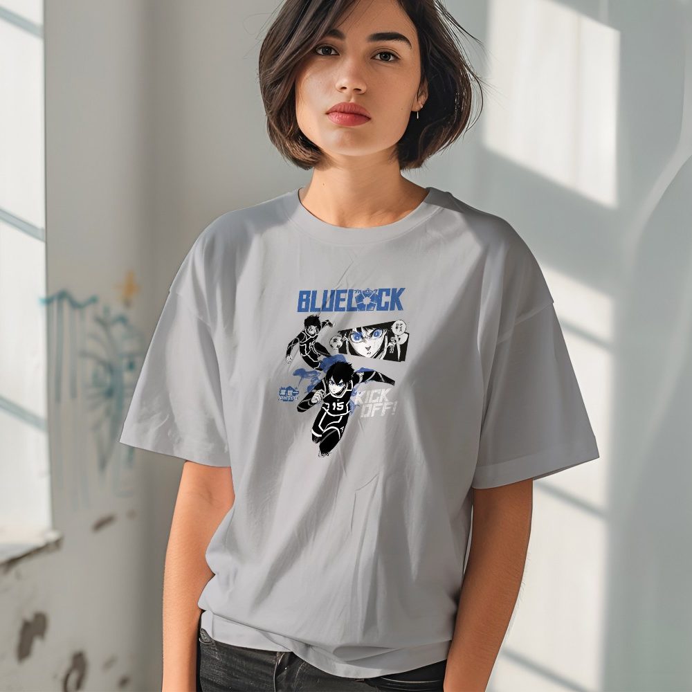 T-shirt oversize coton bio Femme Bluelock avec un design de Bluelock Kick Off bleu et blanc