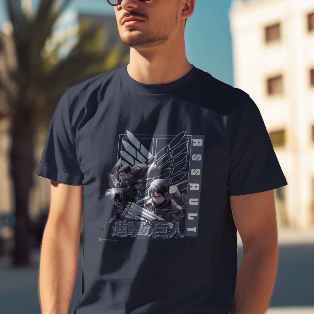 T-shirt Homme Attack On Titan avec un design de Attack On Titan Assault blanc