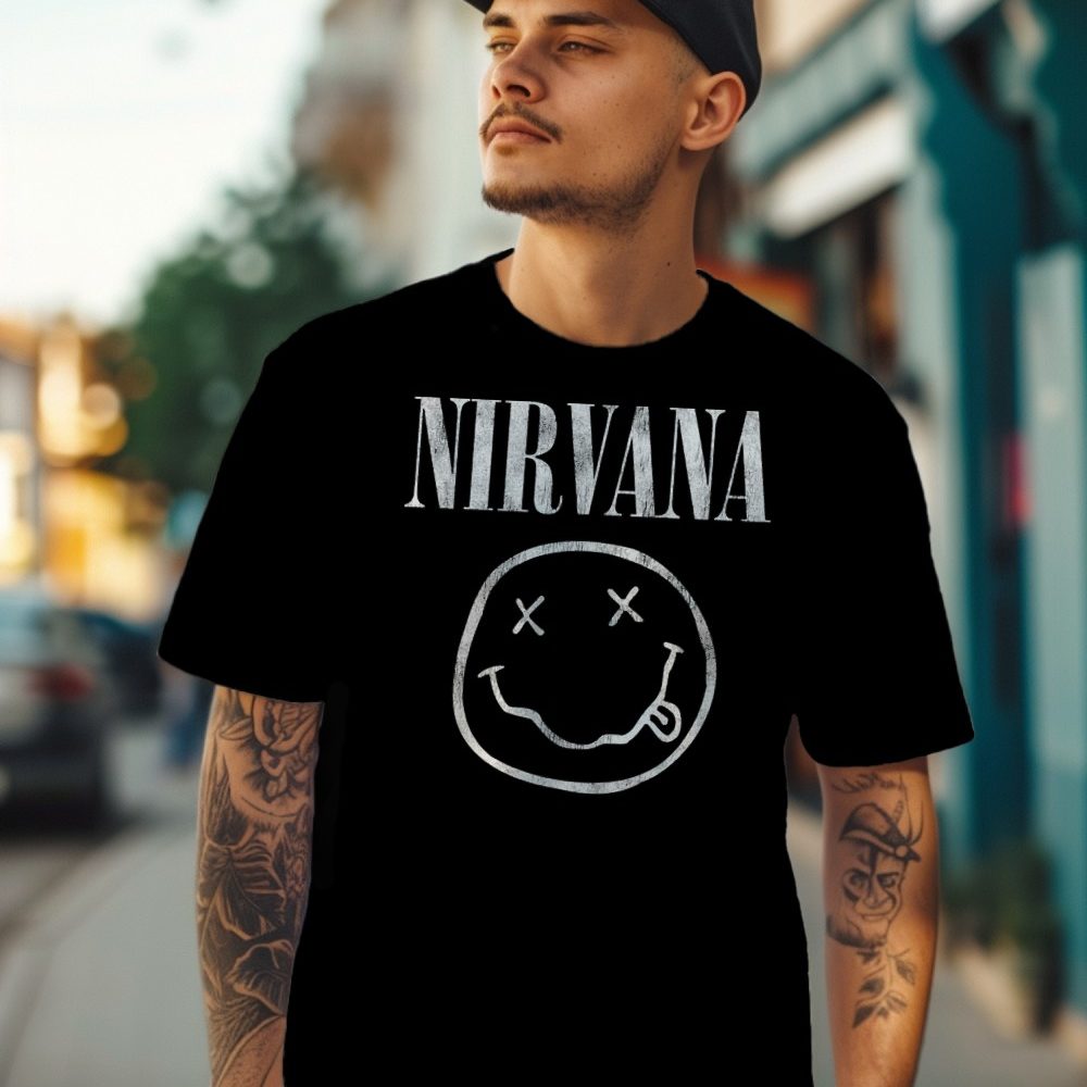 T-shirt Homme Nirvana avec un design de Nirvana Smiley blanc