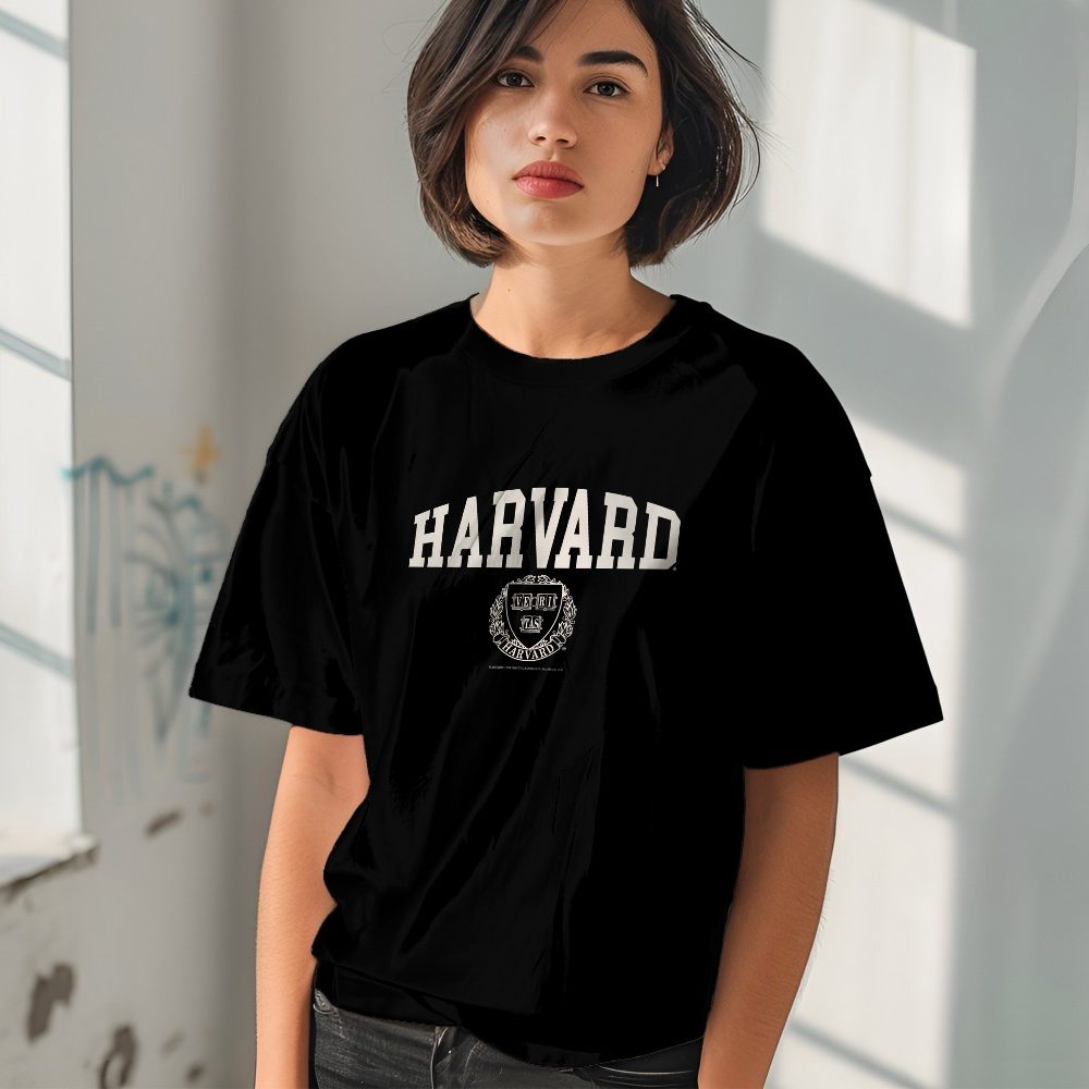T-shirt oversize coton bio Femme Harvard avec un design de Harvard Écusson crème