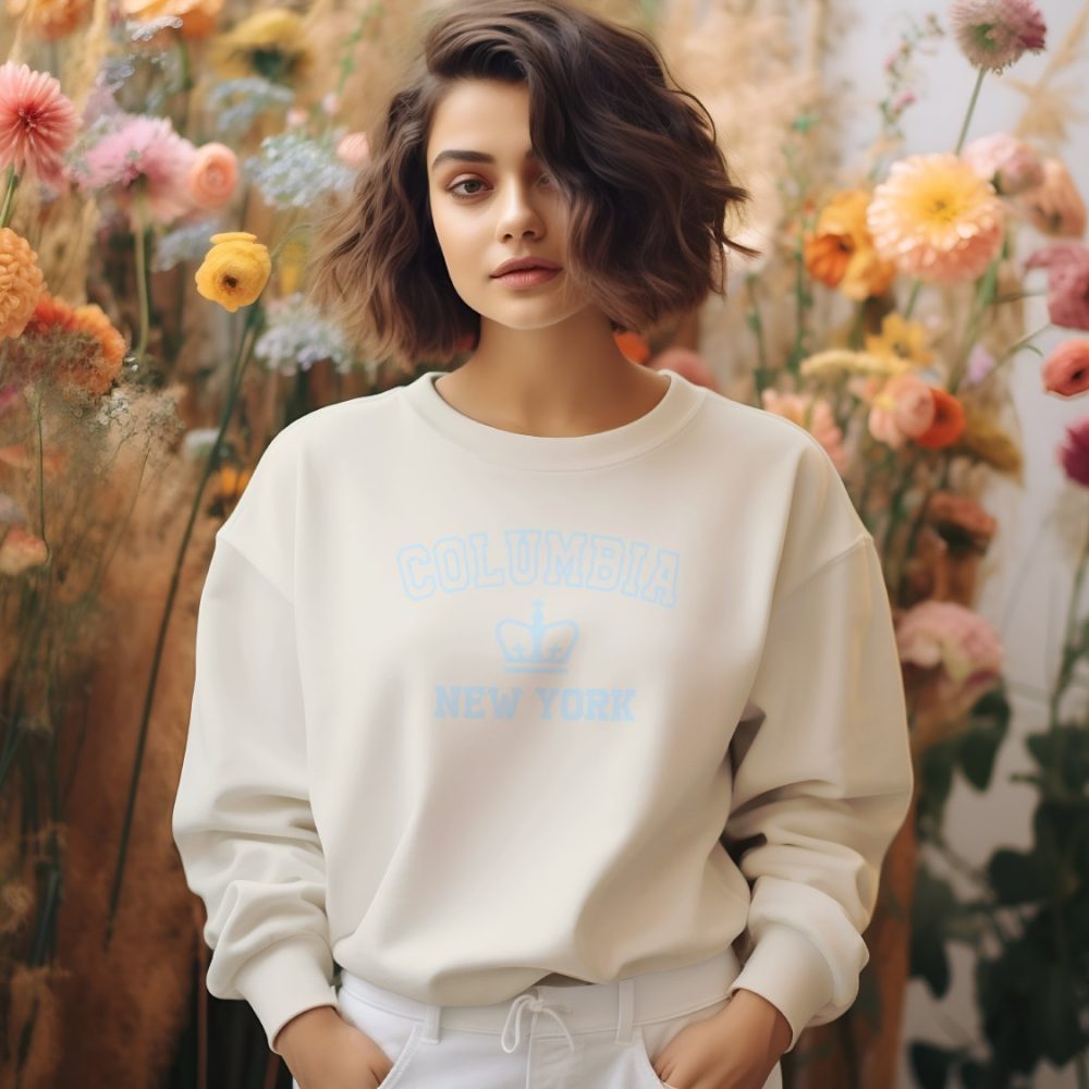 Sweat oversize coton bio femme Columbia avec un design de Columbia New York bleu ciel