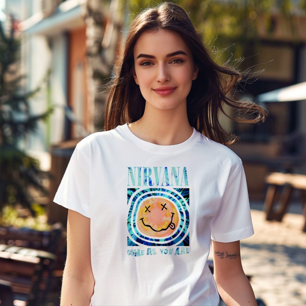 T-shirt femme Nirvana avec un design de Nirvana Come As You Are bleu