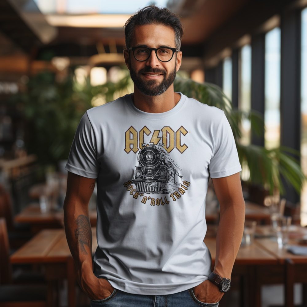 T-shirt Homme ACDC avec un design de ACDC Rock n' Roll Train noir