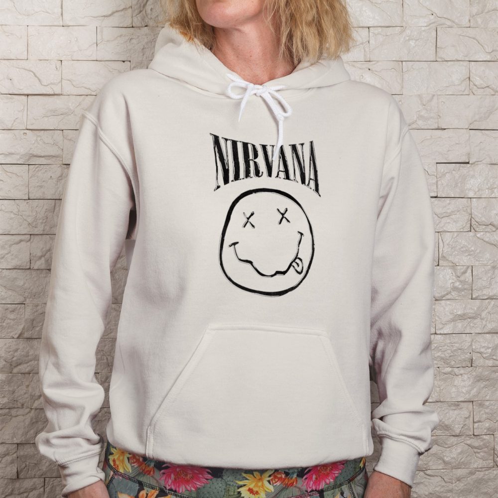 Sweat-shirt à capuche femme Nirvana avec un design de Nirvana Smiley Artwork noir