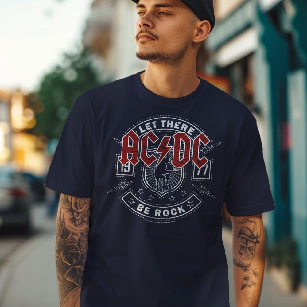 T-shirt homme ACDC avec un design de ACDC Let There Be Rock blanc