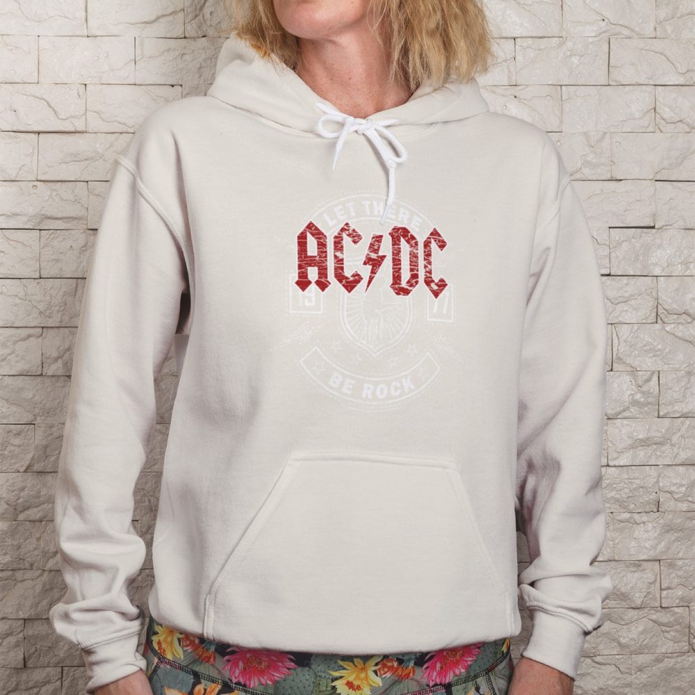 Sweat-shirt à capuche femme ACDC avec un design de ACDC Let There Be Rock blanc