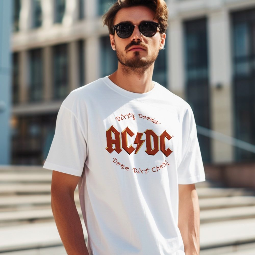 T-shirt homme RHCP avec un design de ACDC Dirty Deeds Done Dirt Cheap