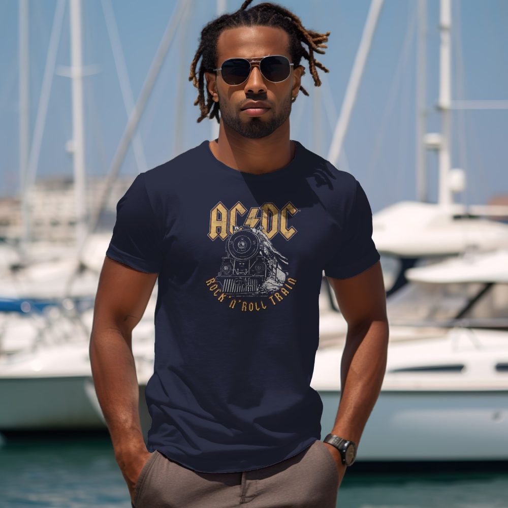 T-shirt homme ACDC avec un design de ACDC Rock n' Roll Train blanc