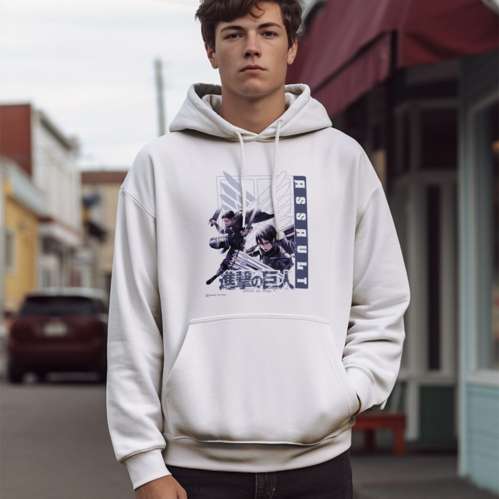 Sweat-shirt à capuche Homme Attack On Titan avec un design de Attack On Titan Assault noir