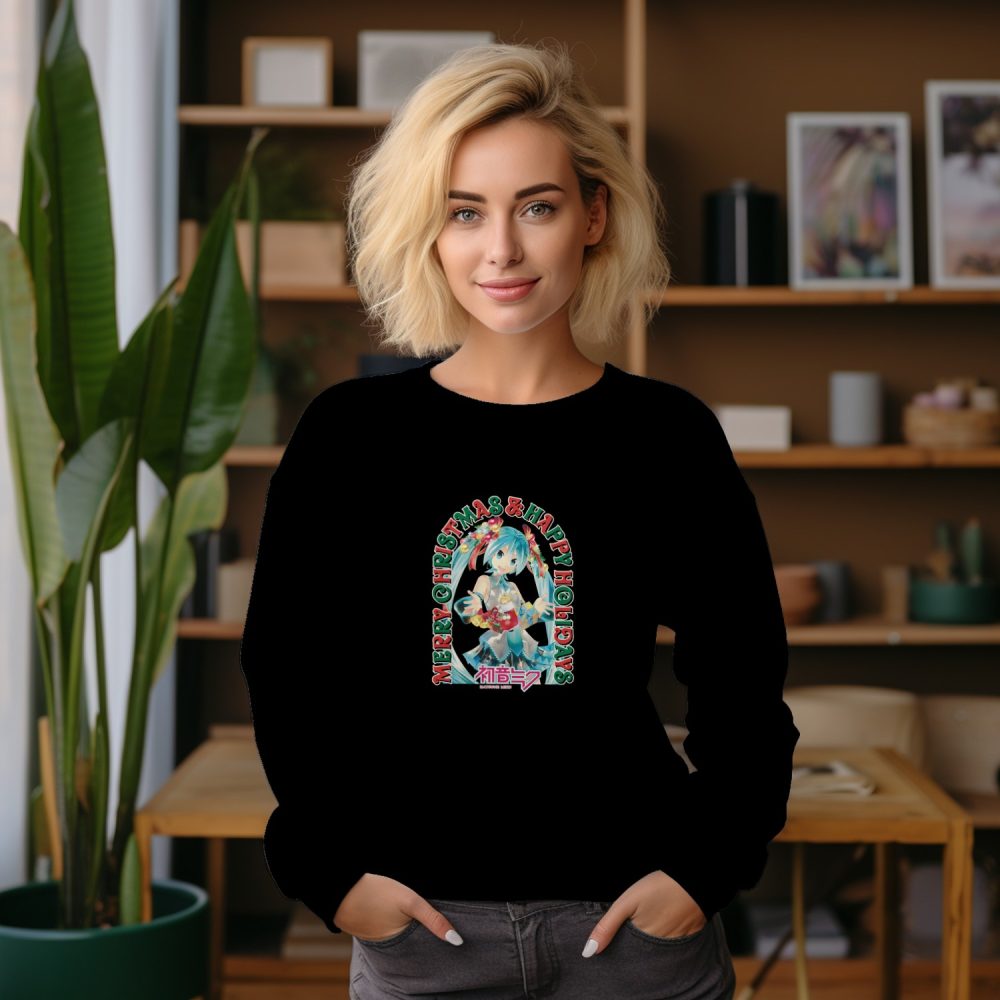 Sweat oversize coton bio Femme Hatsune Miku avec un design de Hatsune Miku Merry Christmas