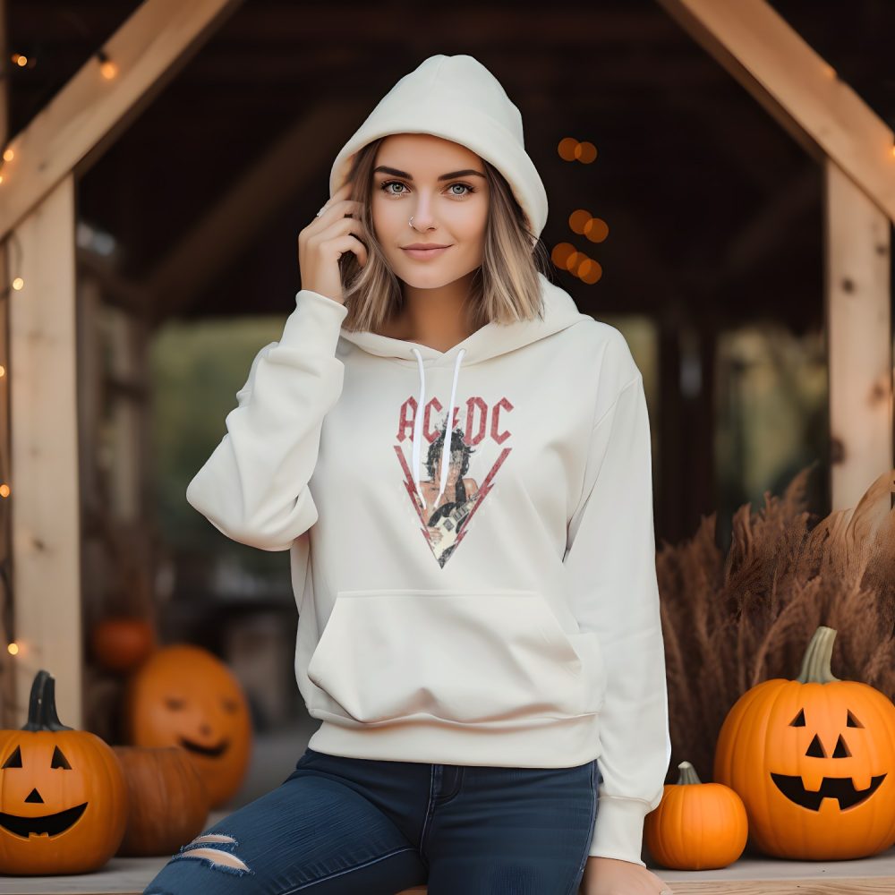 Sweat-shirt à capuche femme ACDC avec un design de ACDC Live 1974 blanc